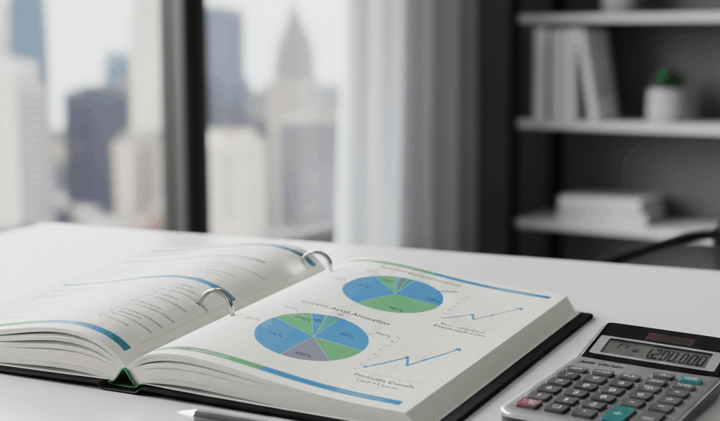 Retirement portfolio review with charts and asset allocation
