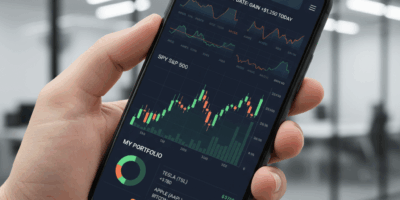 Mobile phone showing investment alert notifications