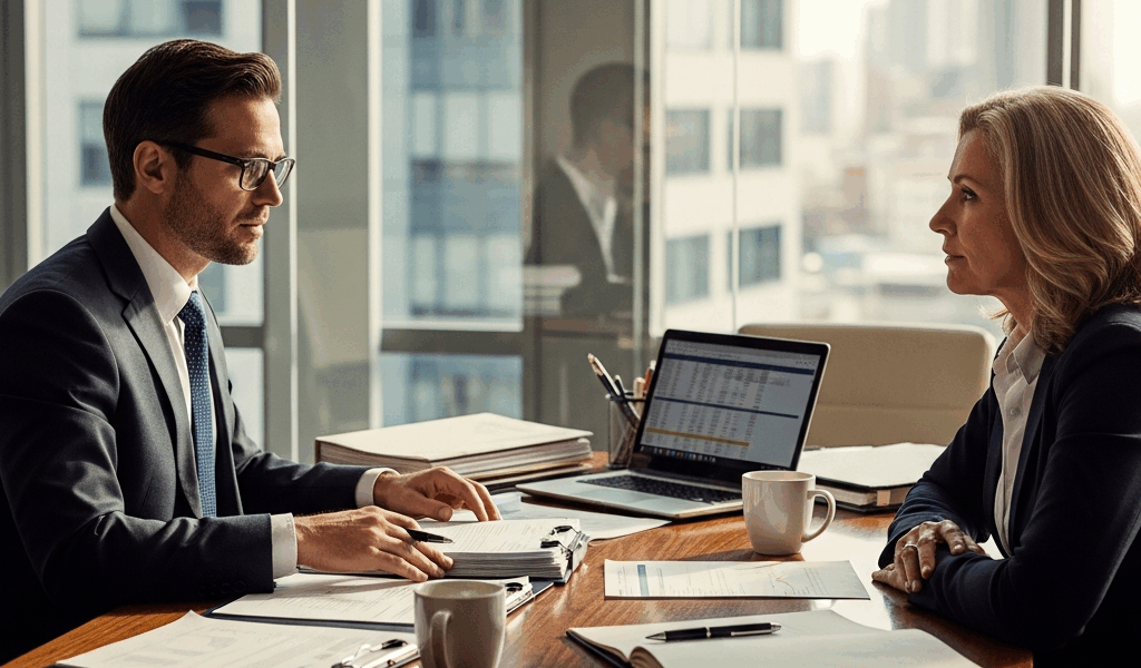 professional financial advisor sitting at a desk reviewing d 20260331 082636