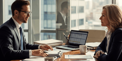 professional financial advisor sitting at a desk reviewing d 20260331 082636